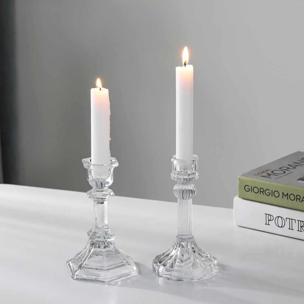 Pressed Crystal-Style Ribbed Glass Taper Candle Holder Stornfield