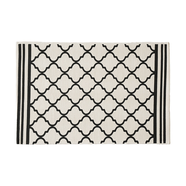 Flat-woven runner rug with diamond pattern and easy-care texture
