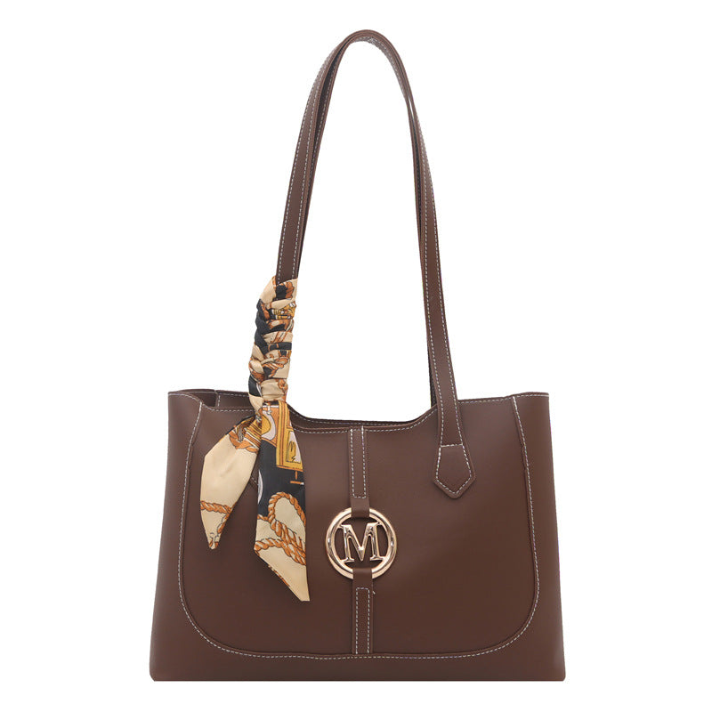Elegant Structured Tote Bag with Decorative Scarf