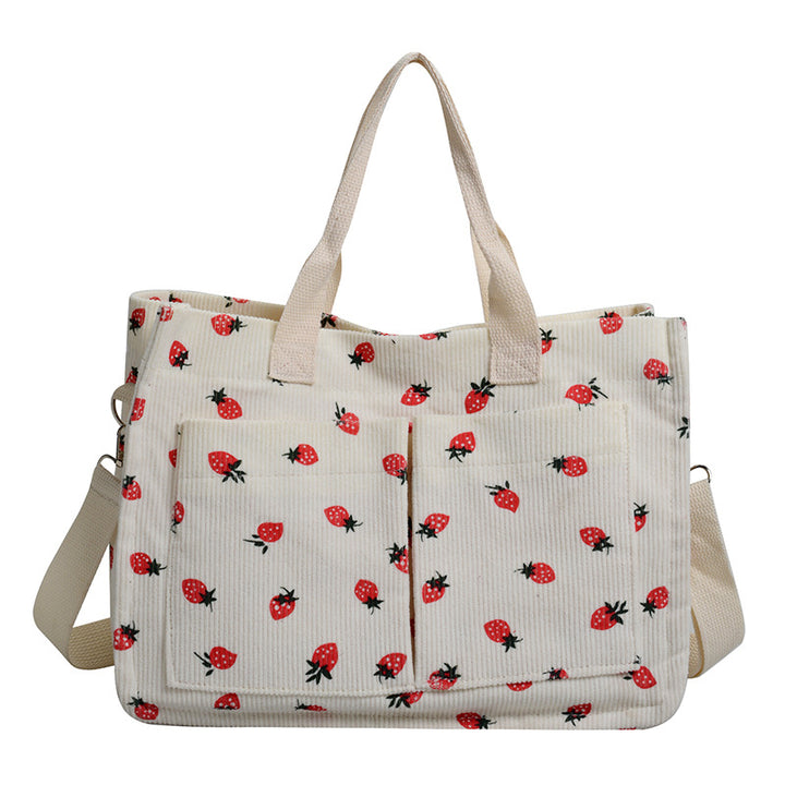 WoStylish Multi-Pocket Strawberry Print Canvas Tote Bag Stornfield