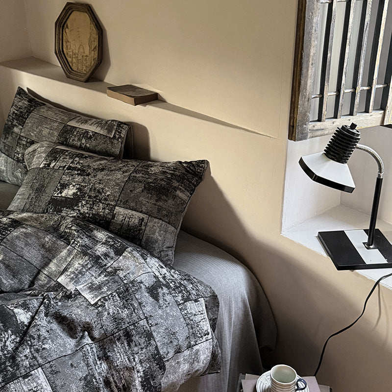 Textured Patchwork Cotton-Blend Duvet Cover Set with Pillow Shams