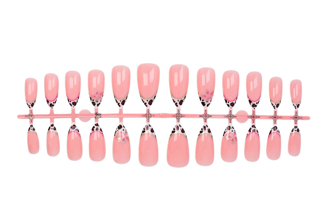 Artificial nail set with elegant flower and leopard pattern Stornfield