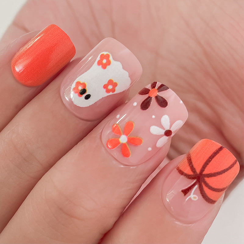 Artistic Press-On Nail Set with Halloween Themed Designs Stornfield