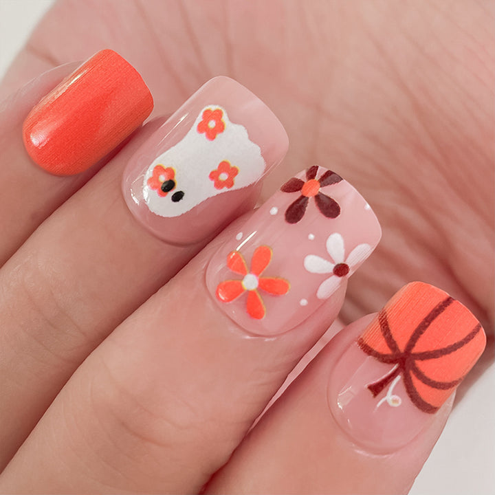 Artistic Press-On Nail Set with Halloween Themed Designs Stornfield
