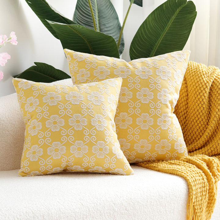 Square Embroidered Floral Jacquard Decorative Pillow Cover