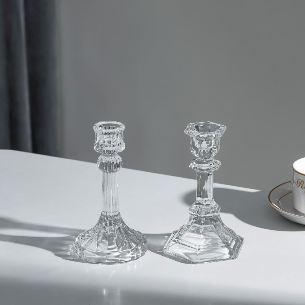 Pressed Crystal-Style Ribbed Glass Taper Candle Holder Stornfield