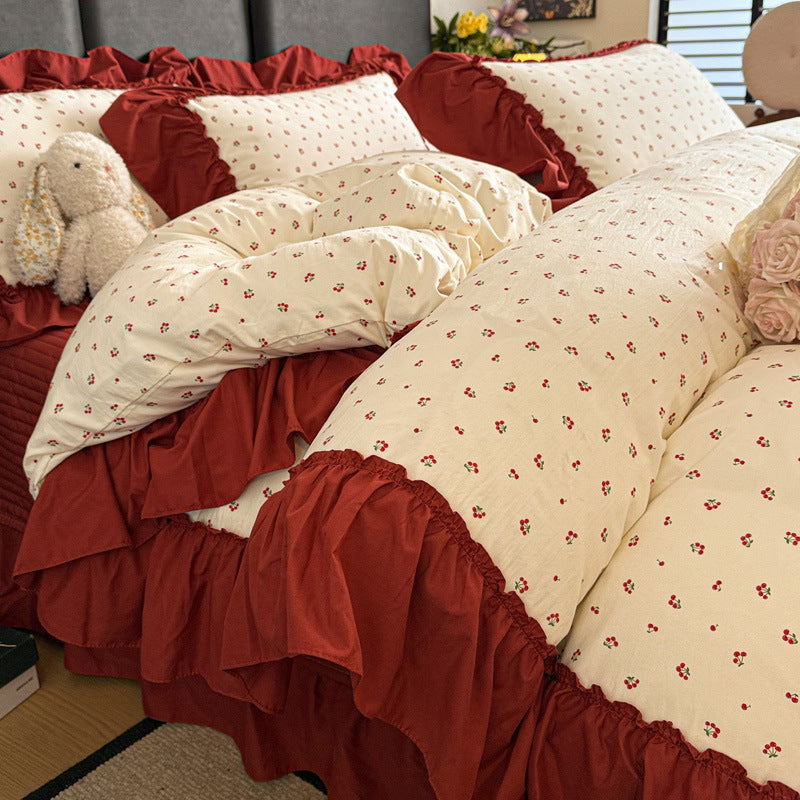 Vintage Floral Ruffled Duvet Cover Set