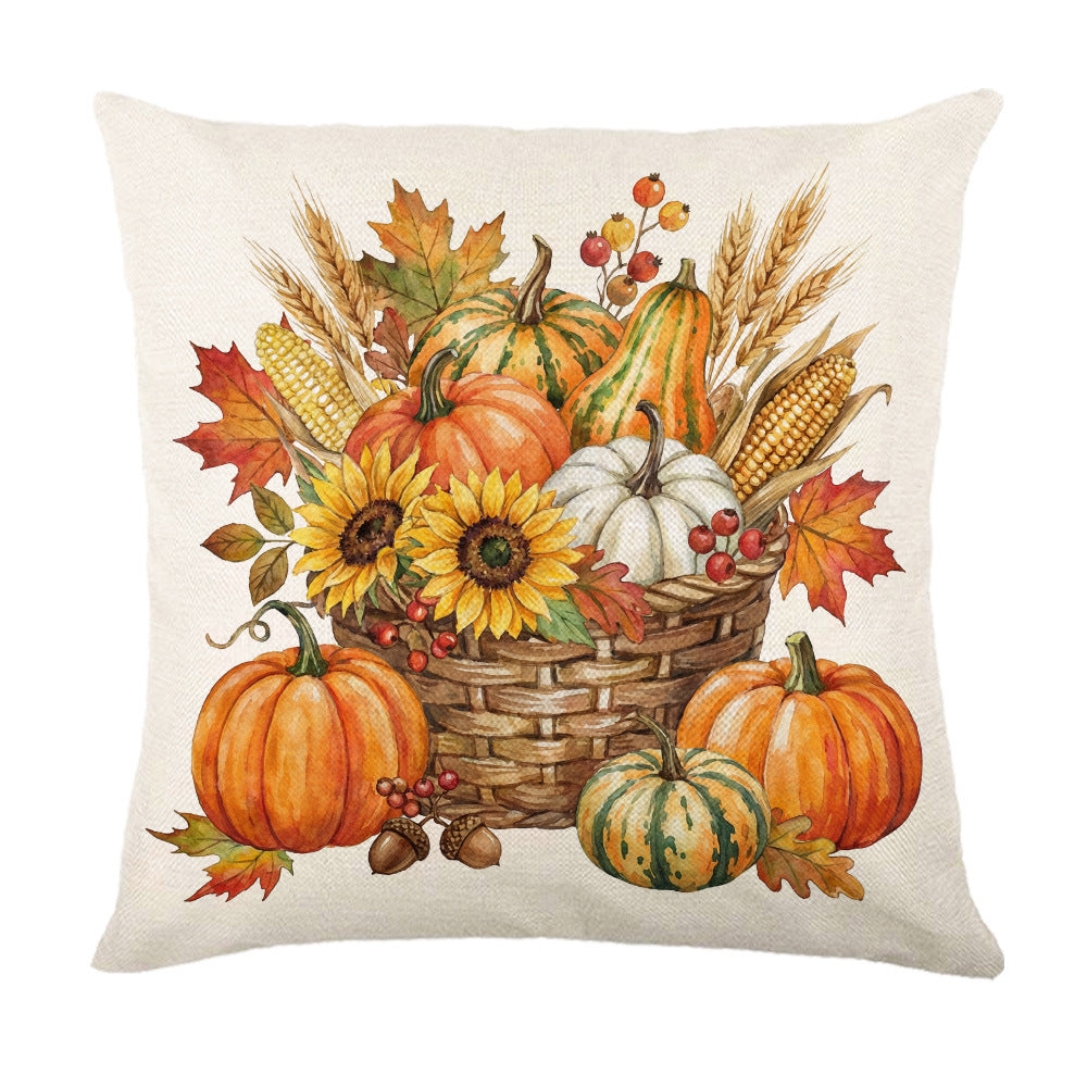 Decorative Autumn Basket Pumpkin Sunflower Square Pillow Cover with Hidden Zipper