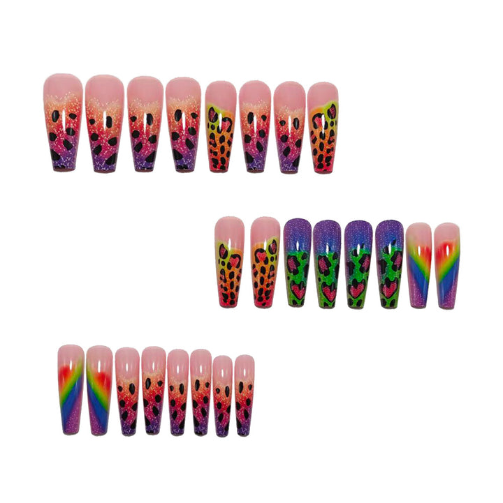 Artificial nails with colorful leopard patterns and glitter effects Stornfield