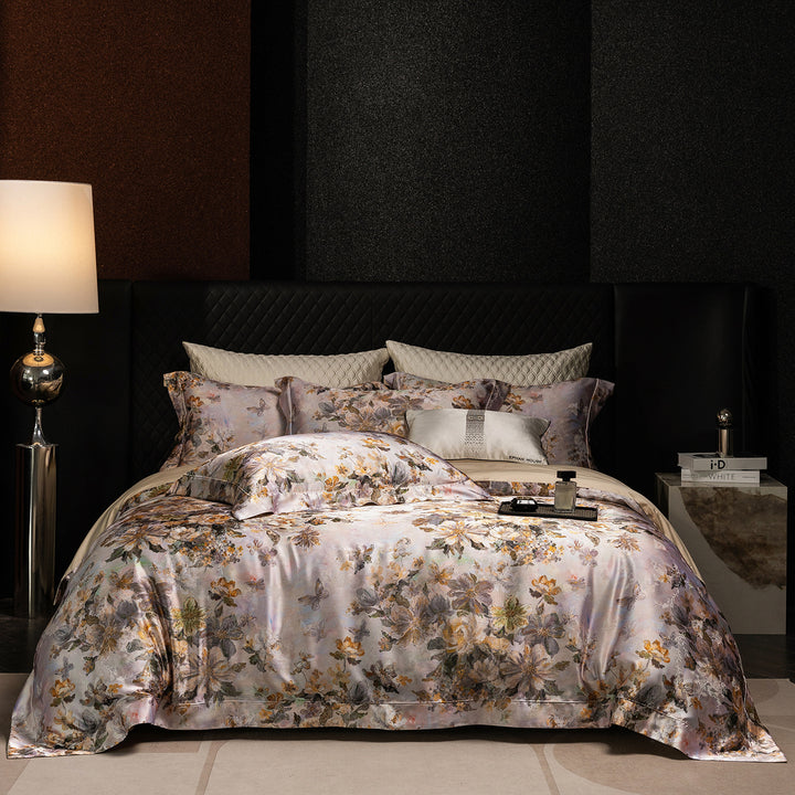 Luxurious Floral Satin Duvet Cover Bedding Set with Reversible Pillowcases