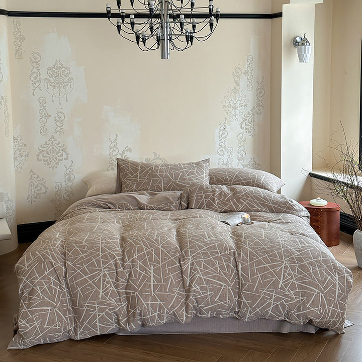 Breathable Cotton-Linen Geometric Duvet Cover and Pillowcase Set