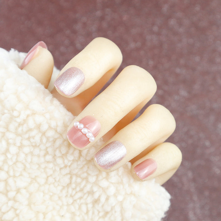 Luxury Press-On Nail Set with Pearl and Glitter Accents Stornfield