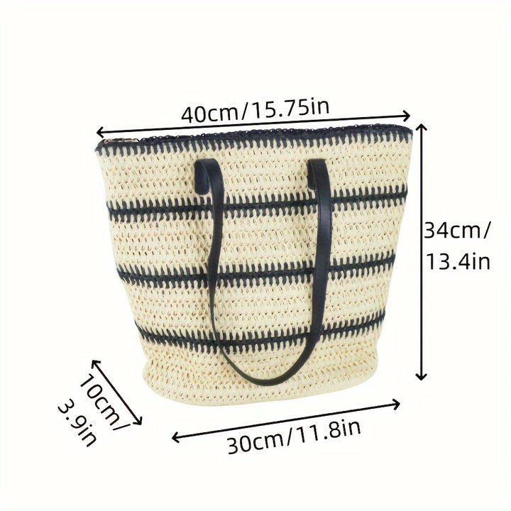 Elegant Raffia Shopping Bag with Leather Handles Stornfield