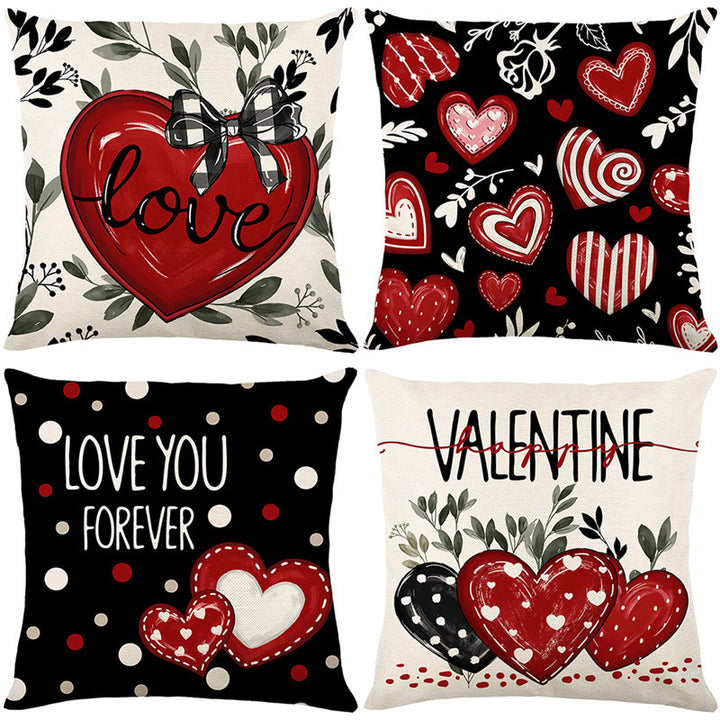 Valentine's Buffalo-Check Cotton-Linen Decorative Pillow Covers Set