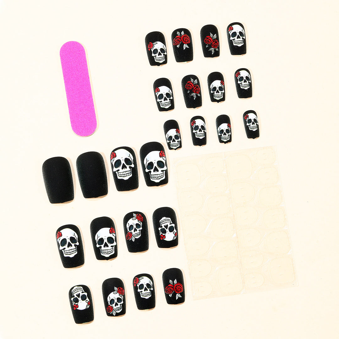 Skull and Rose Acrylic Nail Art Extensions Stornfield