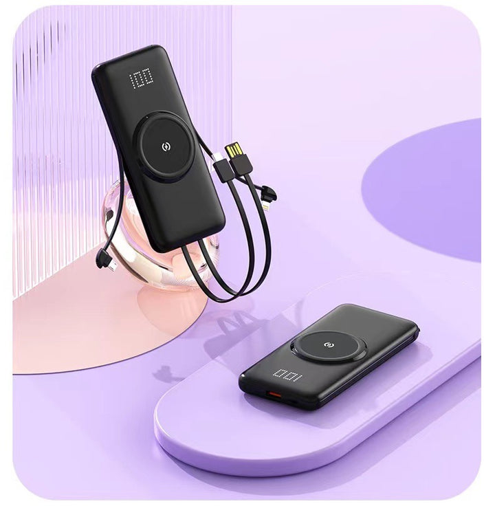 Portable power bank with wireless charging function and integrated charging cable Stornfield