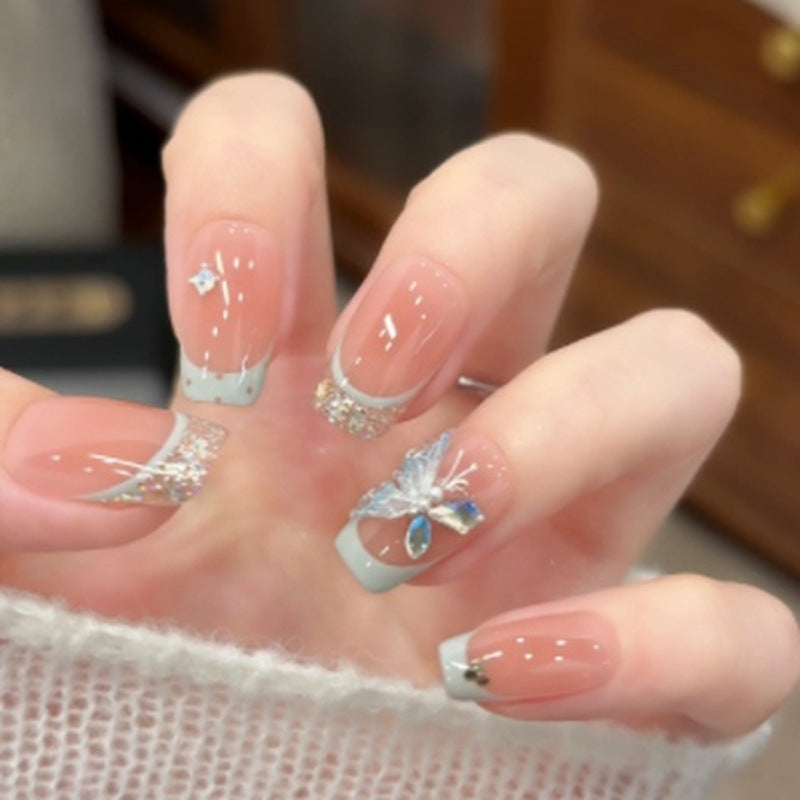 Artistic Press-On Nail Set with Sparkling Accents
