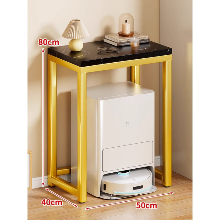 Marble Top Gold Metal Console Stand for Robot Vacuum Dock and Entryway Organizer