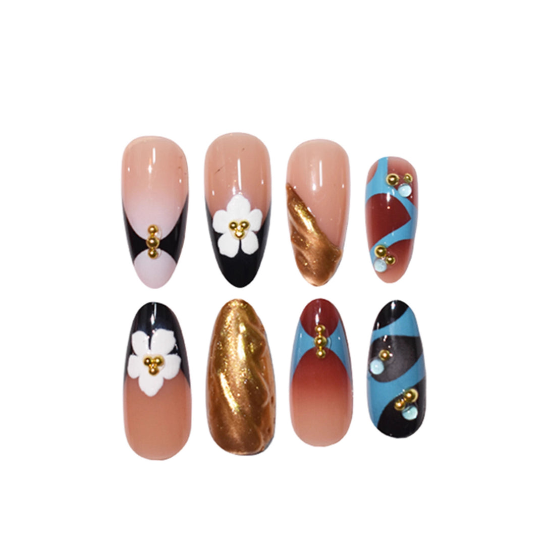 Artistic 3D Floral Press-On Nail Design Stornfield