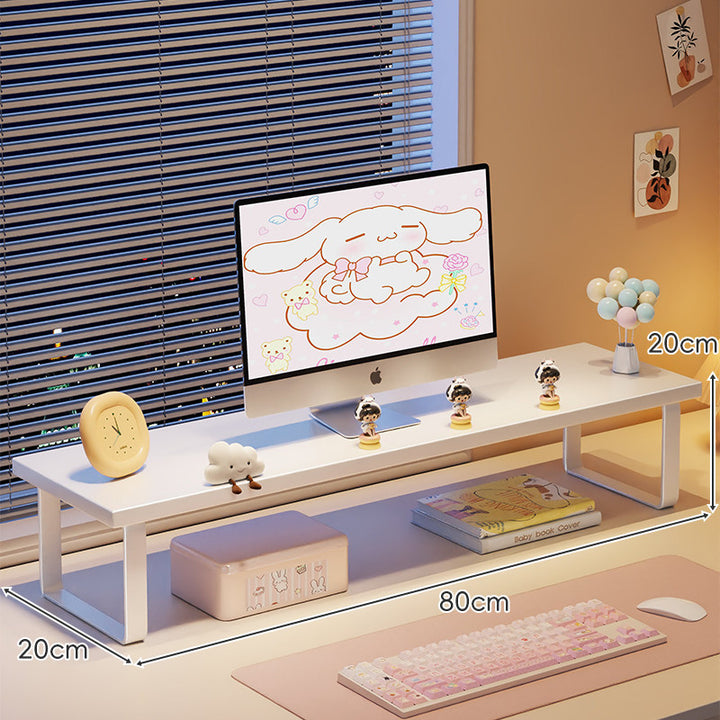 Wood-Top Monitor Riser and Desktop Organizer Stand with Under-Shelf Storage