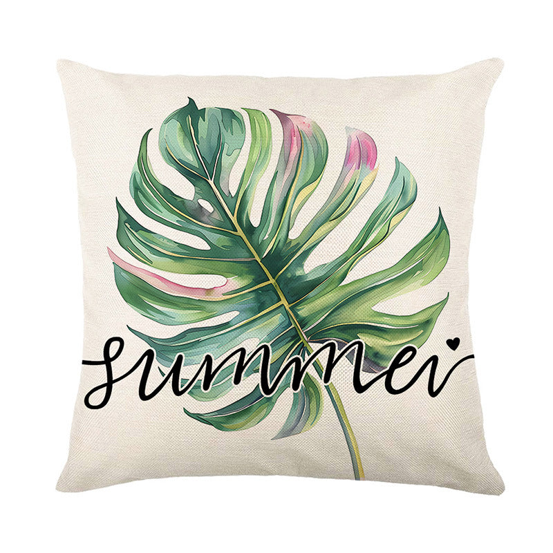 Decorative Square Cotton-Linen Throw Pillow Cover with Script Sweet Summer Time and Buffalo Check Ribbon Print