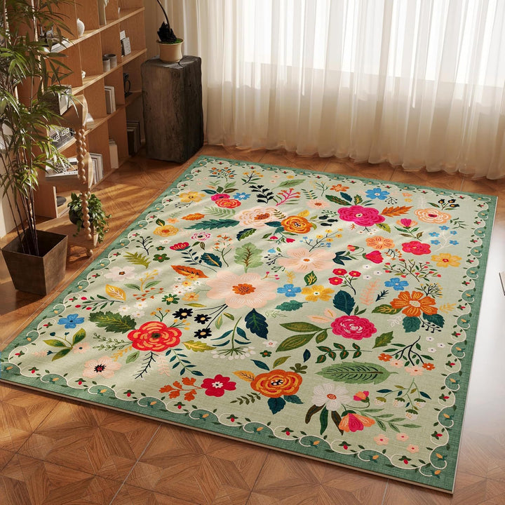 Floral Embroidered Area Rug for Home