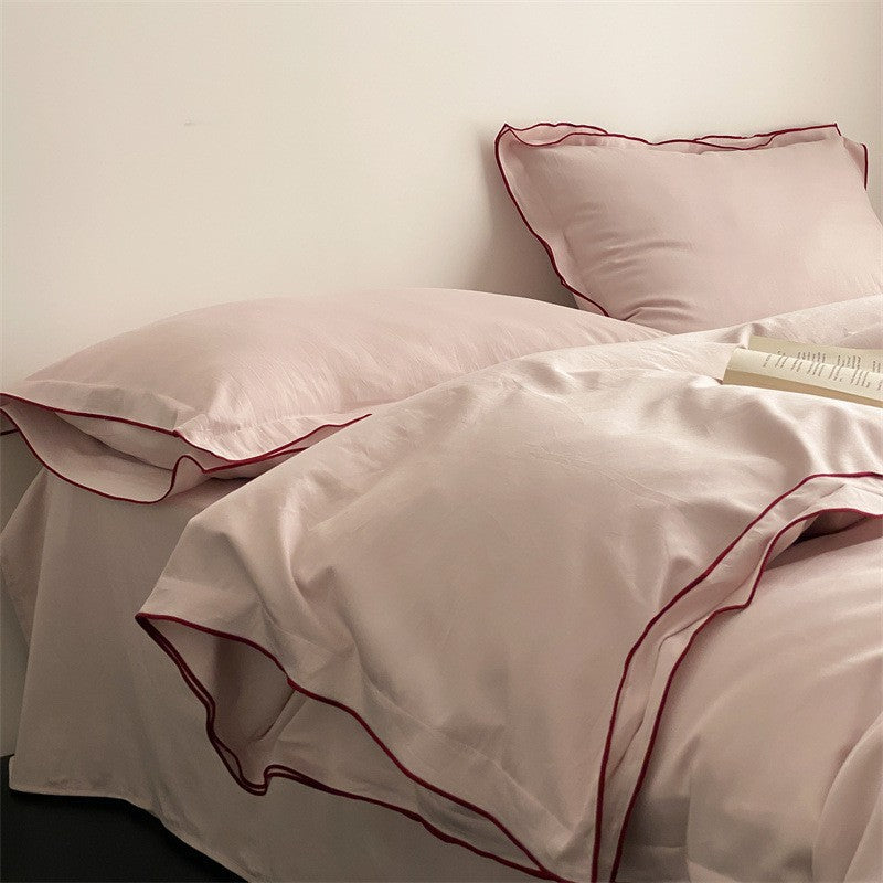 Luxurious satin microfiber bedding set with fine piping
