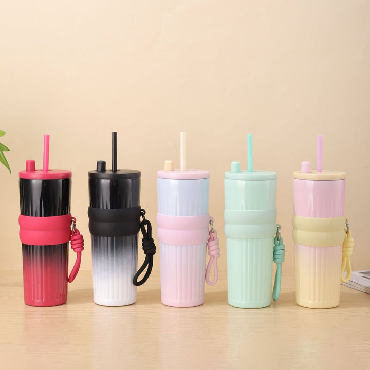 Ladies multifunctional insulated drinking bottle with integrated straw and practical carrying handle Stornfield