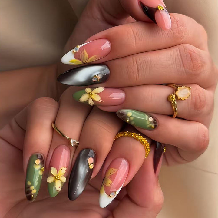 Artificial nails with handcrafted floral designs Stornfield