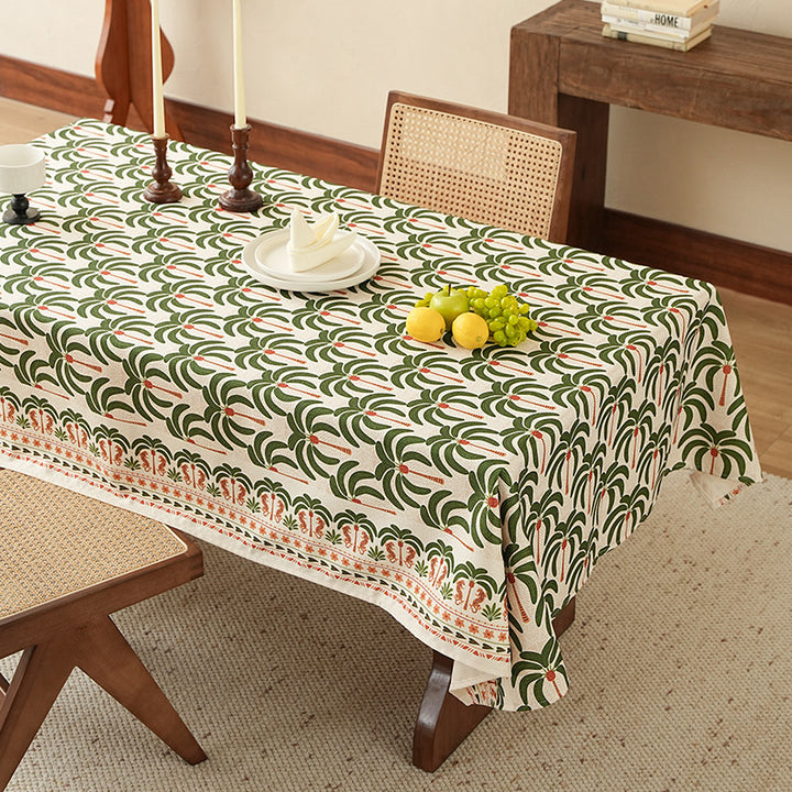 Hand-printed cotton tablecloth with botanical block print