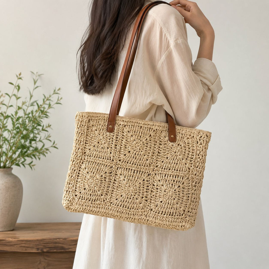 Handbag Made of Natural Rattan with Elegant Leather Handles Stornfield