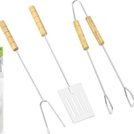 Stainless Steel BBQ Skewer Set with Dual Prong Blades and Ergonomic Wooden Handles Stornfield