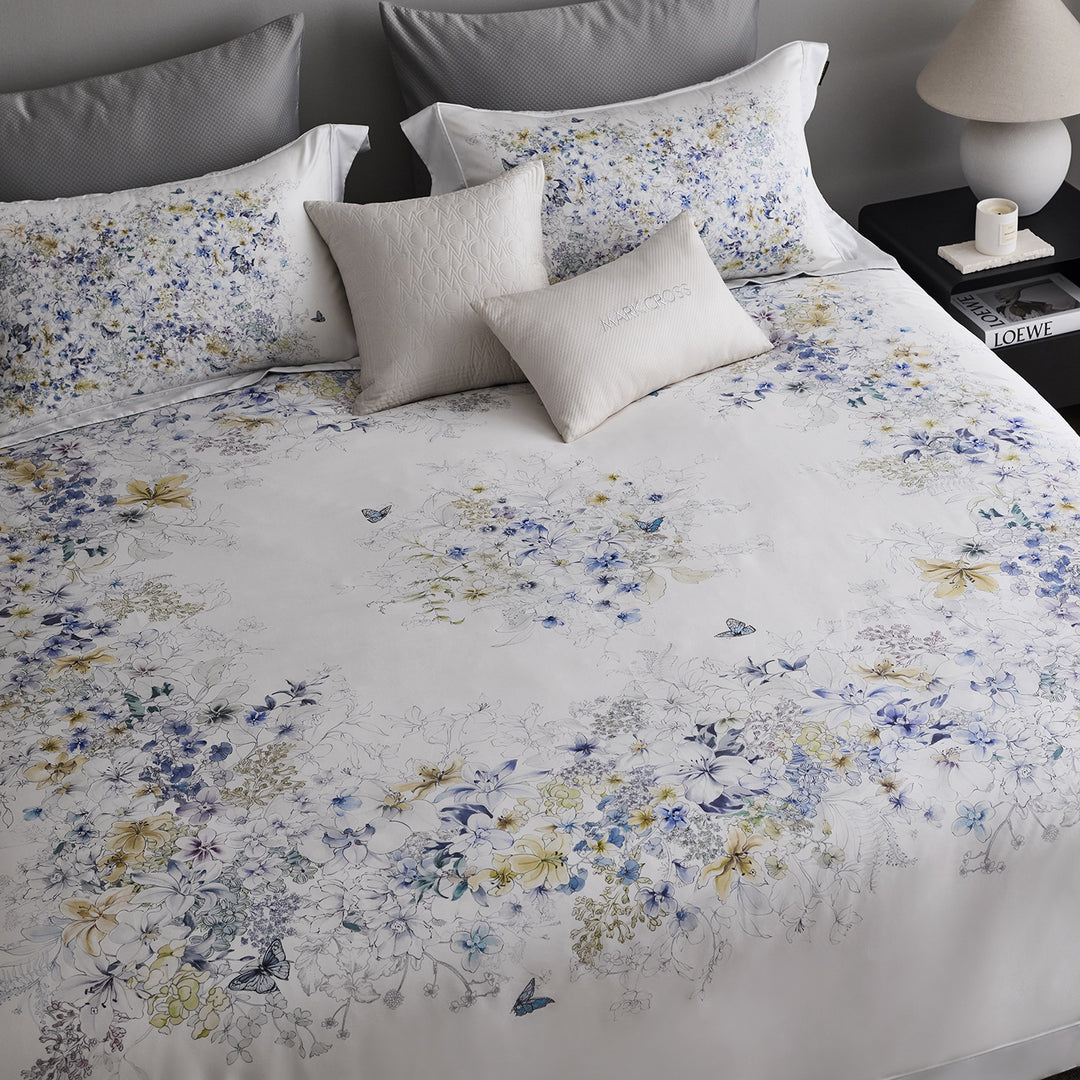 Botanical Watercolor Cotton Sateen Duvet Cover Set with Euro Shams