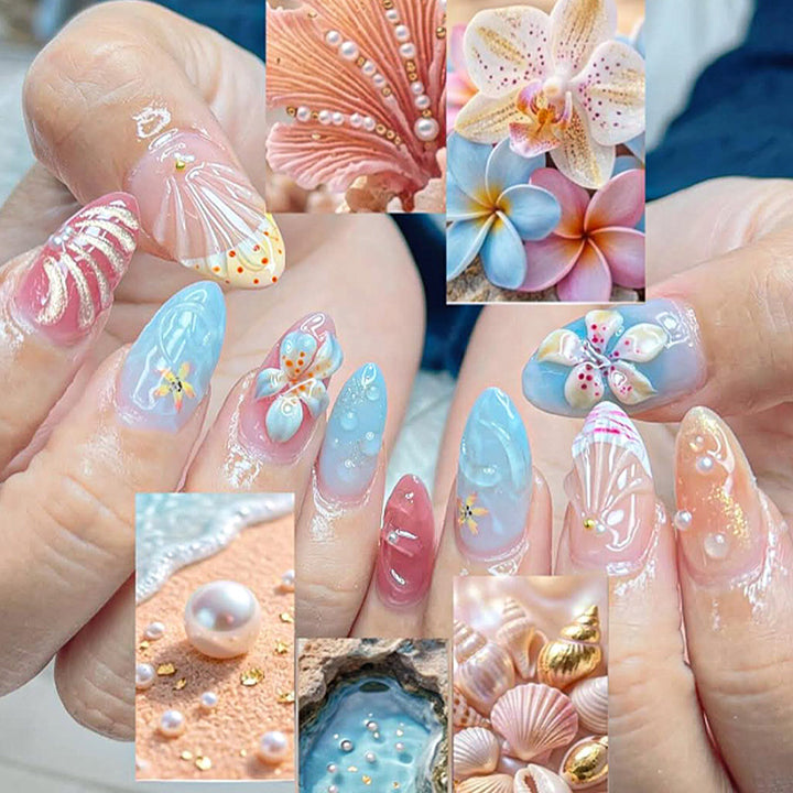 Artificial Nail Set with Floral Designs and Glittering Accents Stornfield