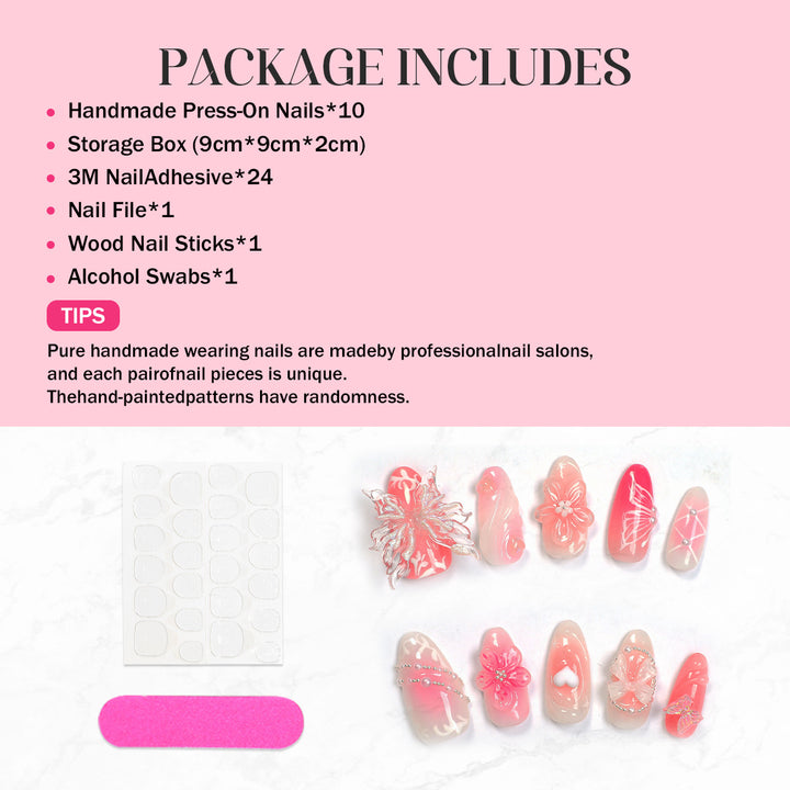Creative print nail set with floral designs and decorative accents Stornfield