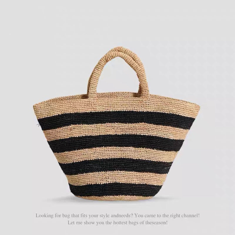 Handwoven beach bag in modern striped pattern Stornfield