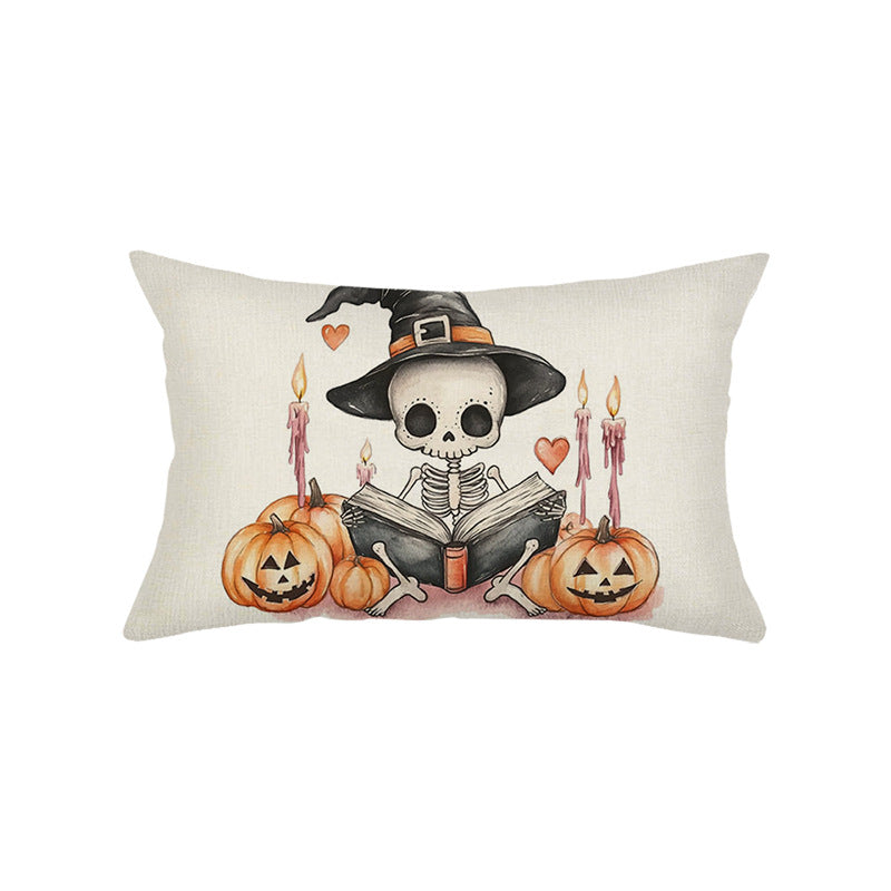 Rectangular Cotton-Linen Halloween Ghost Pattern Lumbar Pillow Cover