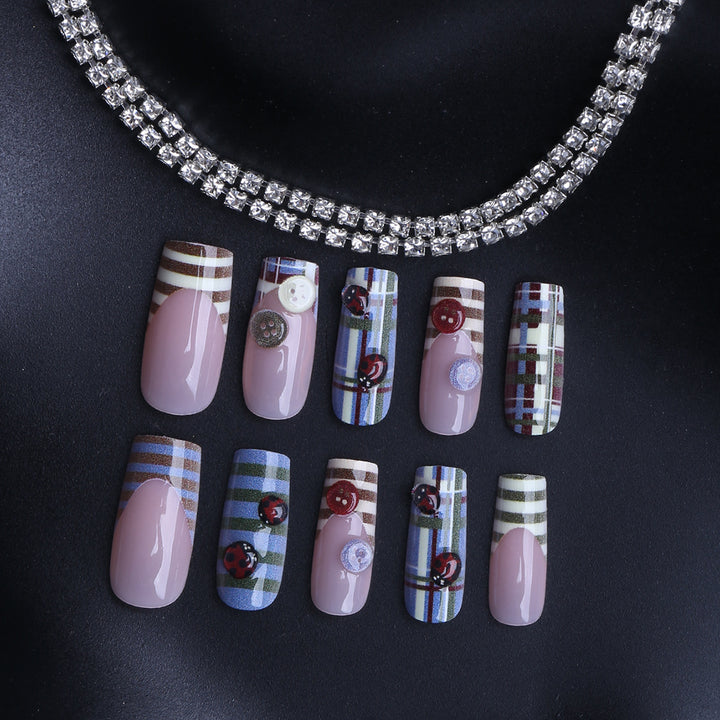 Artificial fingernails with trendy checked pattern Stornfield