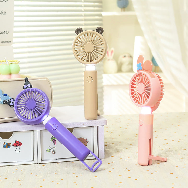 Ladies portable handheld fan with integrated LED light and animal ear design Stornfield