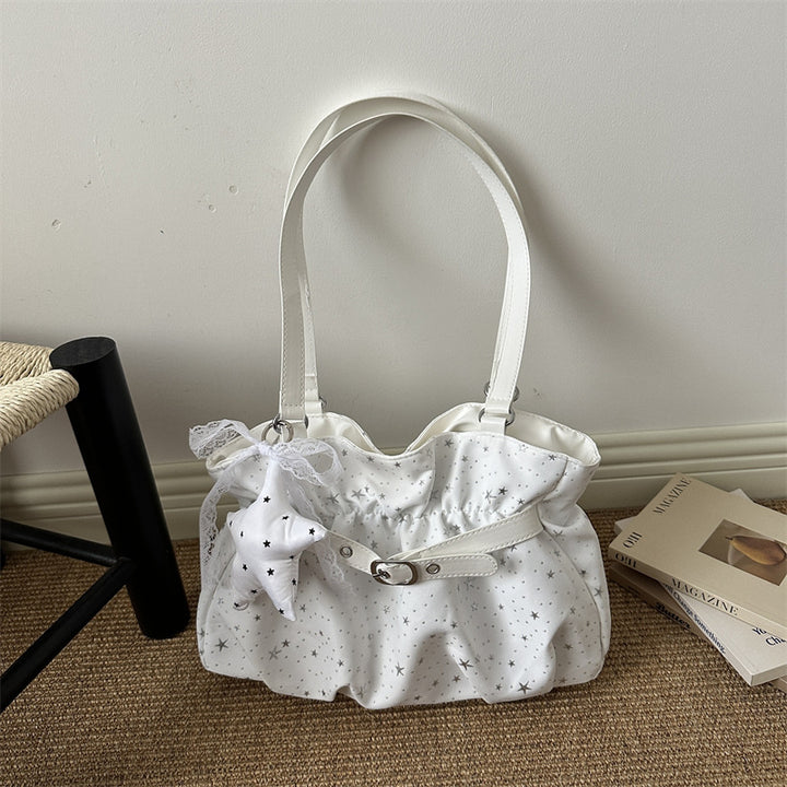 Star-Embellished Ruffled Handbag