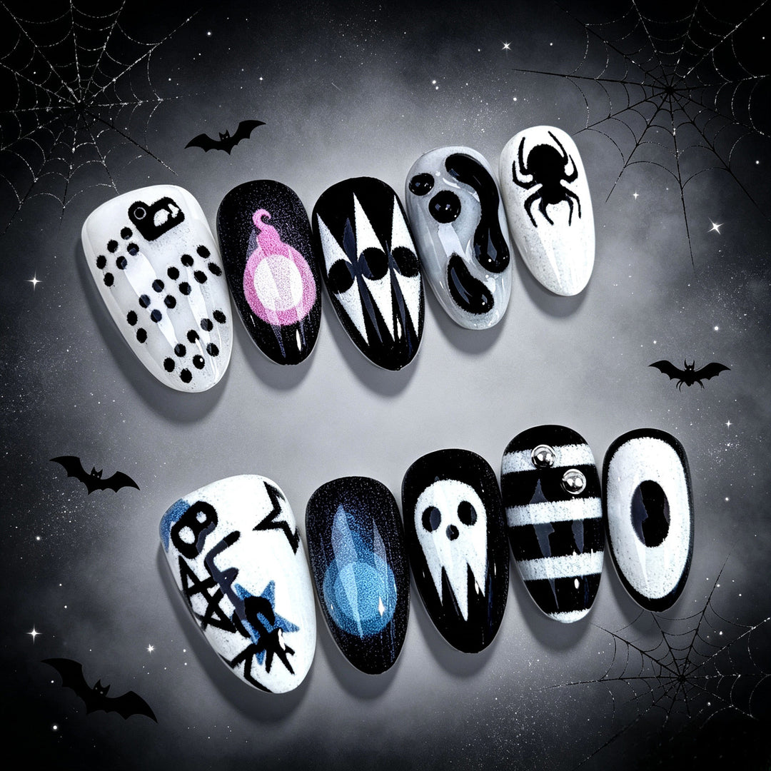 Theatrical Halloween-Themed Press-On Nail Art Set