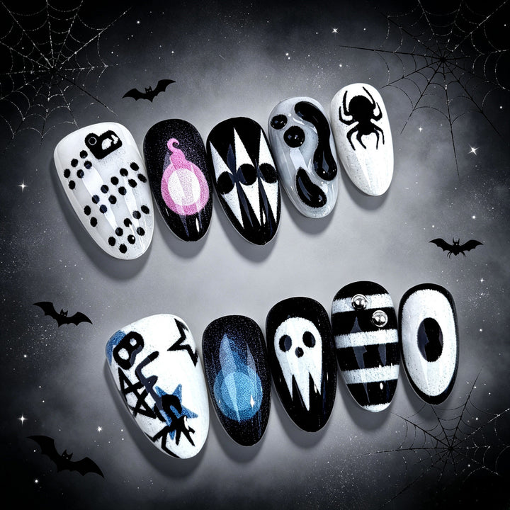 Theatrical Halloween-Themed Press-On Nail Art Set