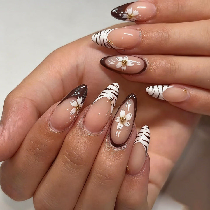 Elegant Floral Almond Nail Art Stornfield