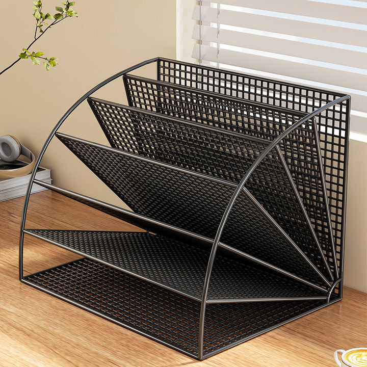 Multi-Tier Angled Metal Mesh Desktop File and Folder Organizer
