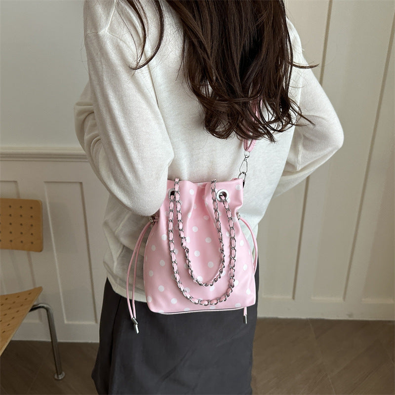 Polka Dot Drawstring Bucket Bag