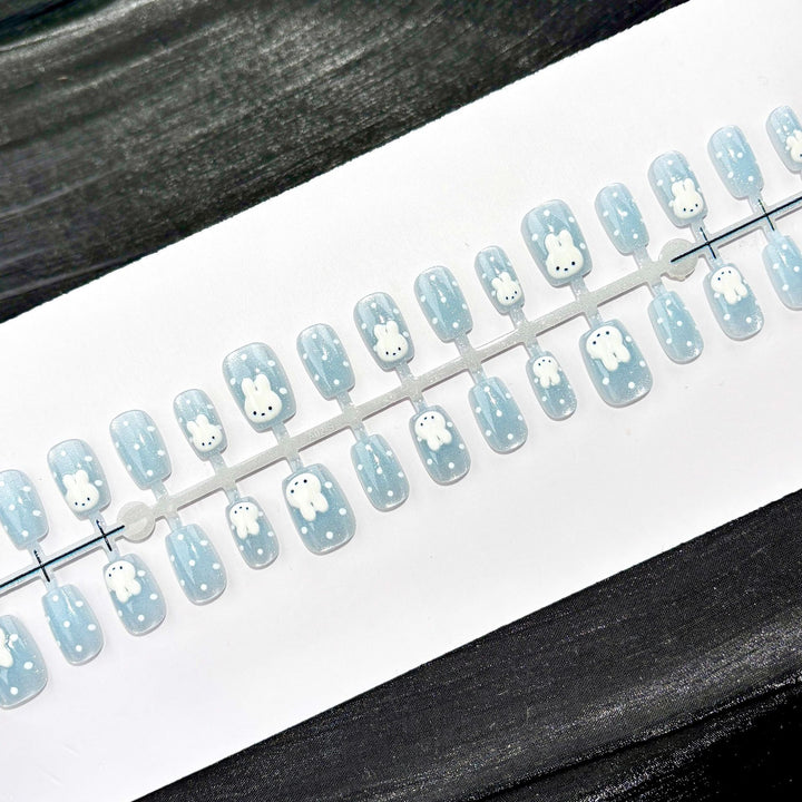 Decorative Press-On Nail Art Set with Whimsical Bunny Design