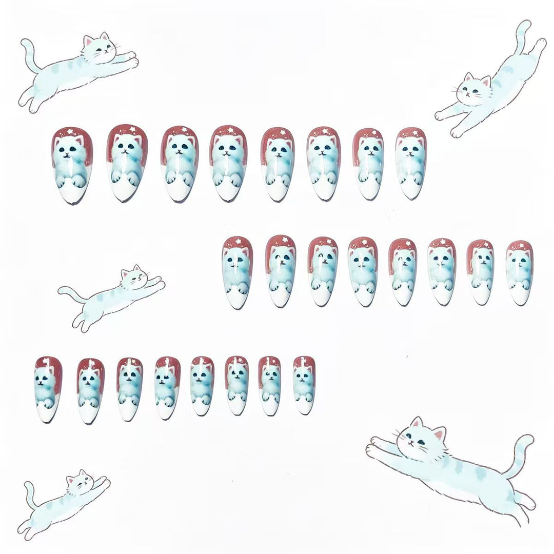 Creative artificial nails with playful cat design Stornfield