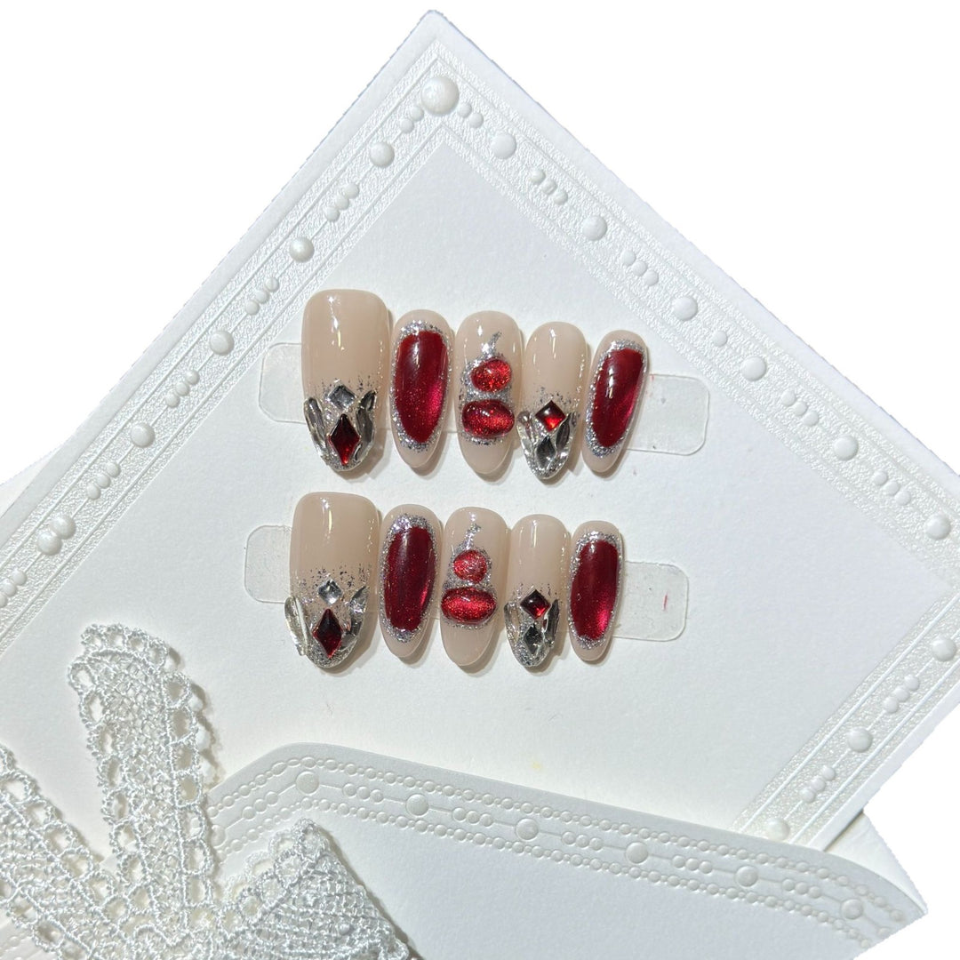 Premium Decorative Press-On Nail Set with Gemstone Accents Stornfield