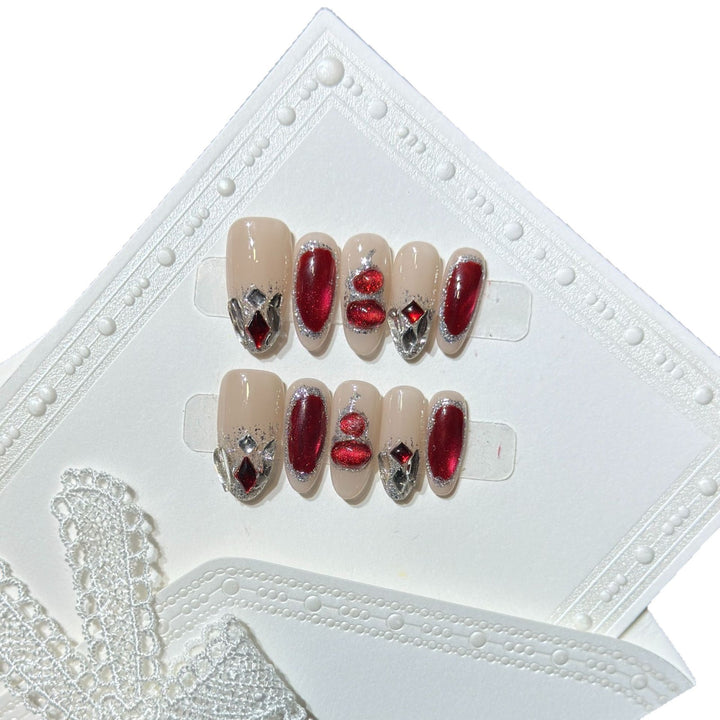 Premium Decorative Press-On Nail Set with Gemstone Accents Stornfield