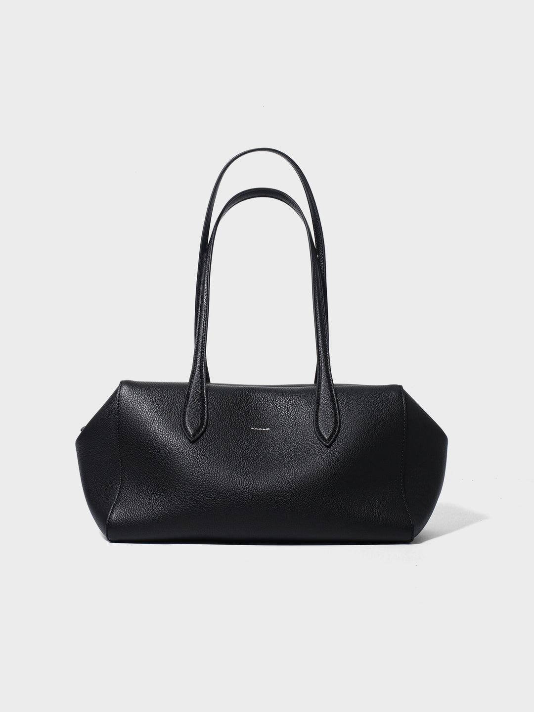 Structured Pebbled Leather Shoulder Tote with Extended Double Handles
